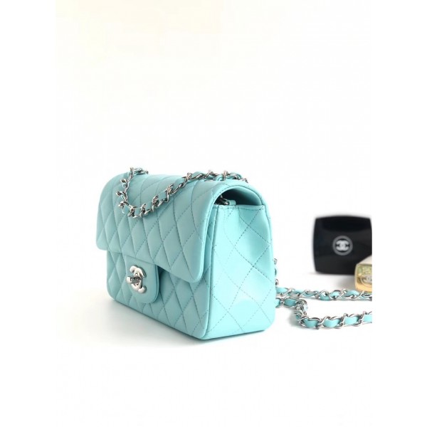 Chanel Lambskin Classic Flap Bag A01116 Light Blue With Silver Hardware