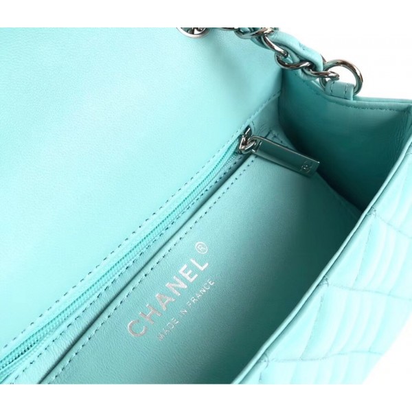 Chanel Lambskin Classic Flap Bag A01116 Light Blue With Silver Hardware