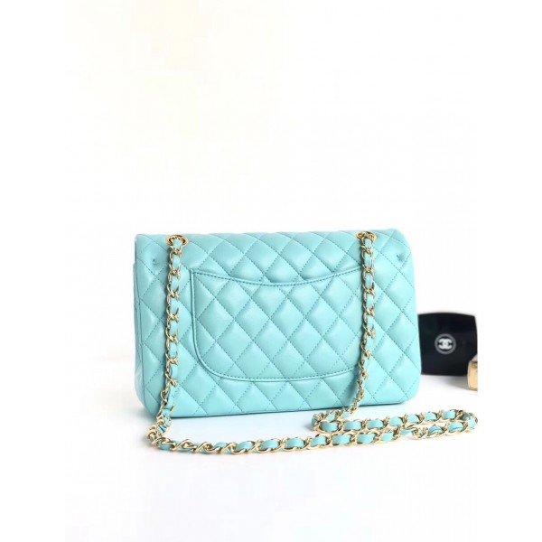 Chanel Lambskin Medium Classic Flap Bag A01112 Light Blue With Gold Hardware