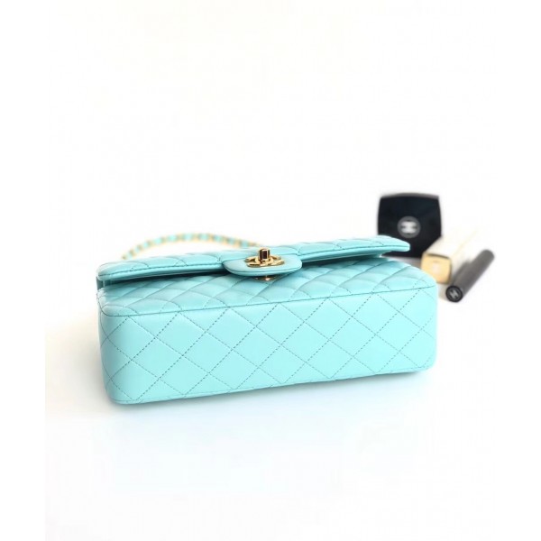 Chanel Lambskin Medium Classic Flap Bag A01112 Light Blue With Gold Hardware