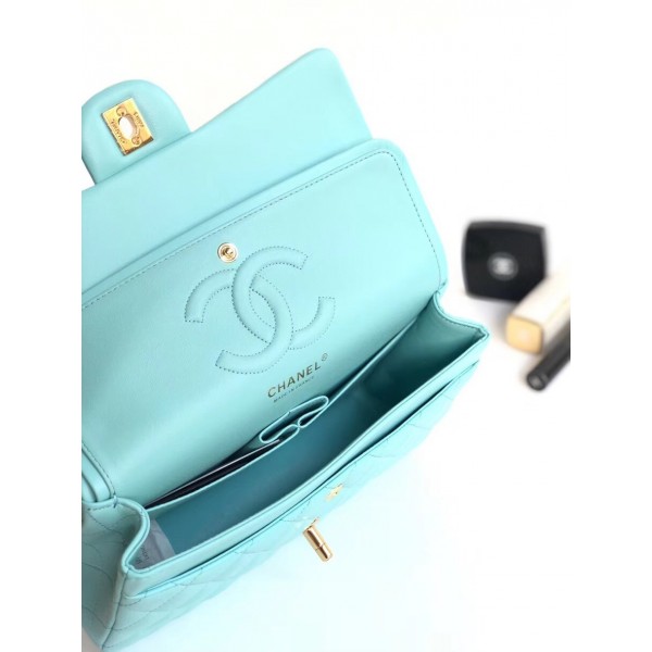 Chanel Lambskin Medium Classic Flap Bag A01112 Light Blue With Gold Hardware