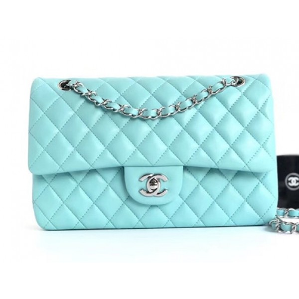 Chanel Lambskin Medium Classic Flap Bag A01112 Light Blue With Silver Hardware