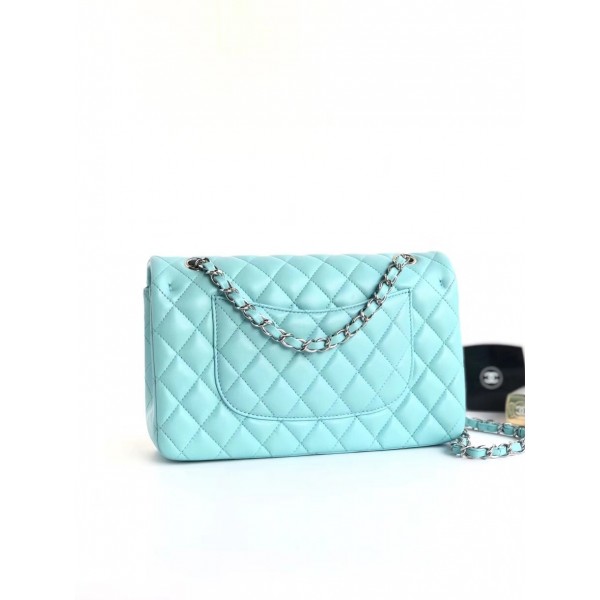 Chanel Lambskin Medium Classic Flap Bag A01112 Light Blue With Silver Hardware