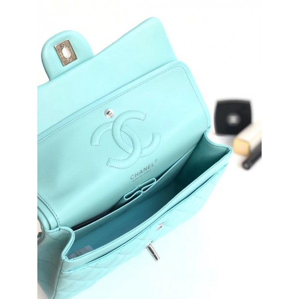Chanel Lambskin Medium Classic Flap Bag A01112 Light Blue With Silver Hardware