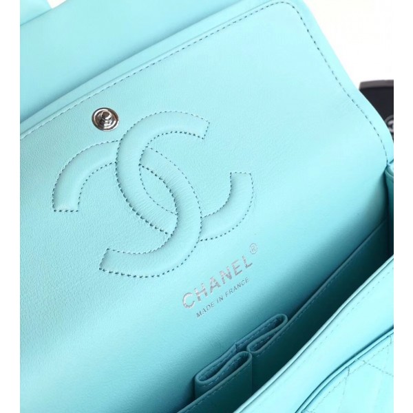 Chanel Lambskin Medium Classic Flap Bag A01112 Light Blue With Silver Hardware