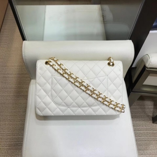 Chanel Grained Caflskin Medium Classic Flap Bag A01112 White With Gold Hardware