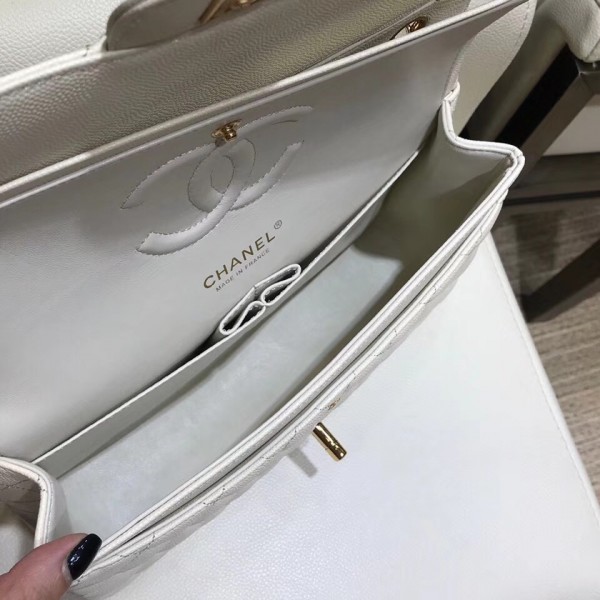 Chanel Grained Caflskin Medium Classic Flap Bag A01112 White With Gold Hardware