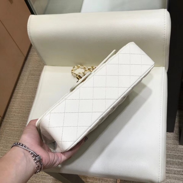 Chanel Grained Caflskin Medium Classic Flap Bag A01112 White With Gold Hardware