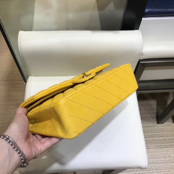 Chanel Grained Caflskin Medium Classic Flap Bag A01112 Yellow With Gold Hardware