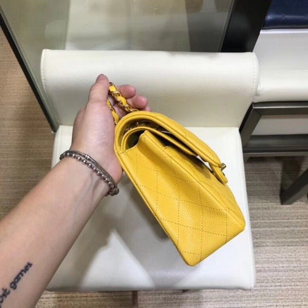 Chanel Grained Caflskin Medium Classic Flap Bag A01112 Yellow With Gold Hardware