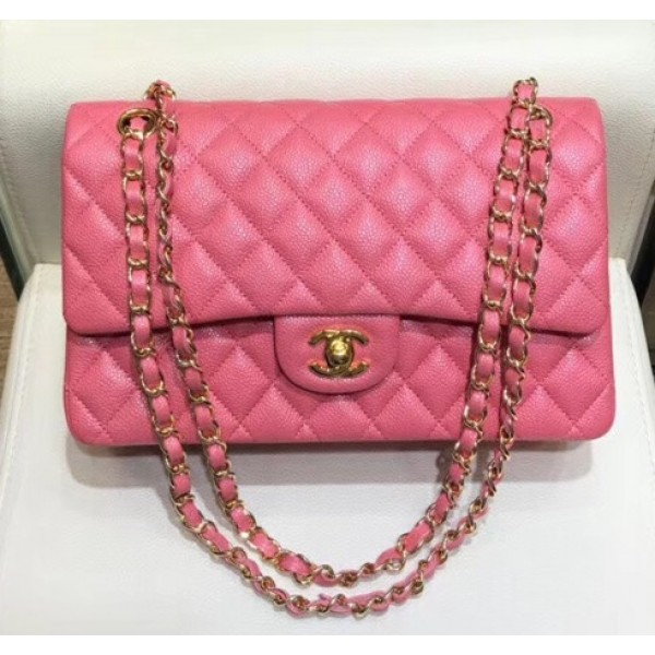 Chanel Grained Caflskin Medium Classic Flap Bag A01112 Pink With Gold Hardware