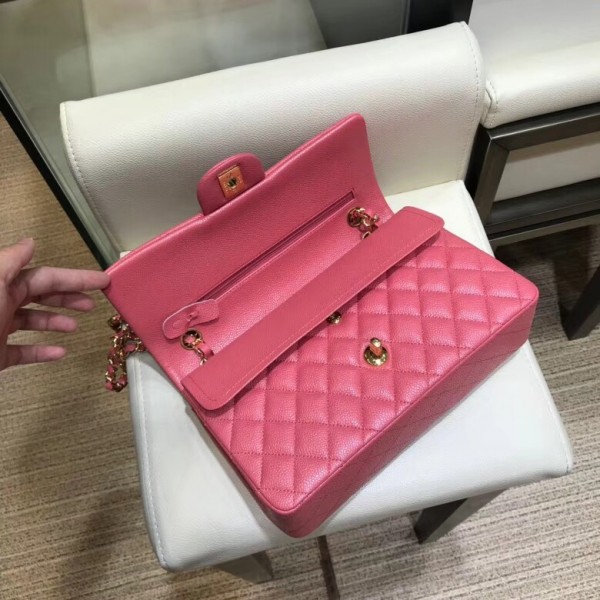 Chanel Grained Caflskin Medium Classic Flap Bag A01112 Pink With Gold Hardware