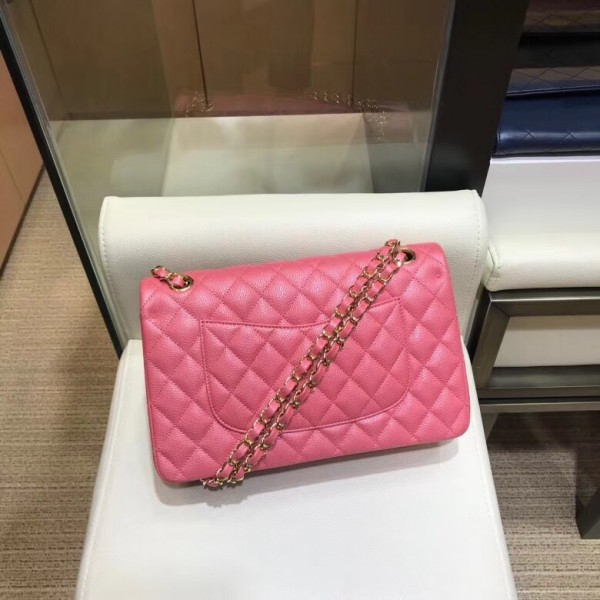 Chanel Grained Caflskin Medium Classic Flap Bag A01112 Pink With Gold Hardware