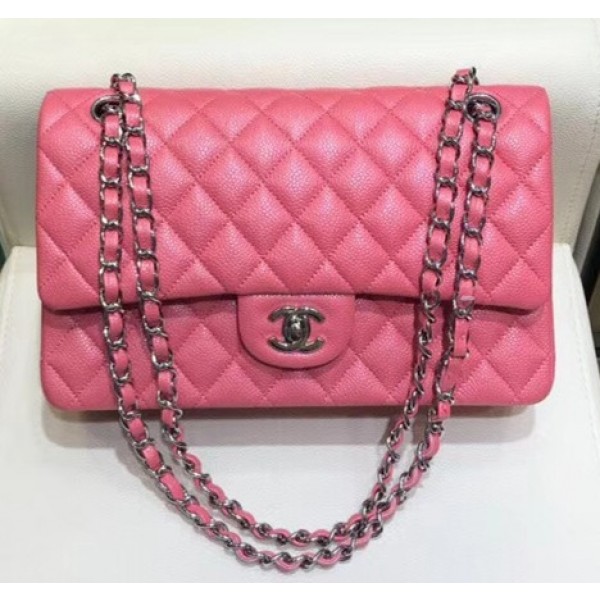 Chanel Grained Caflskin Medium Classic Flap Bag A01112 Pink With Silver Hardware