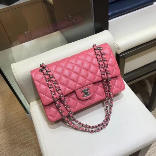 Chanel Grained Caflskin Medium Classic Flap Bag A01112 Pink With Silver Hardware