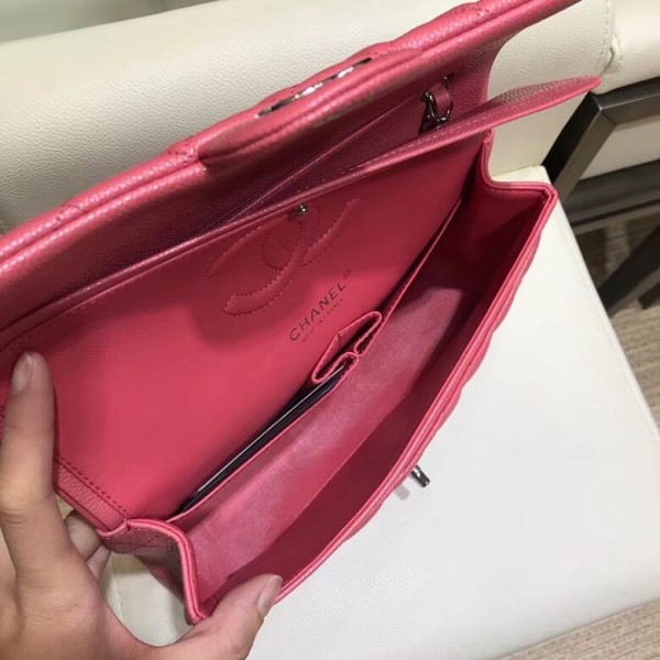 Chanel Grained Caflskin Medium Classic Flap Bag A01112 Pink With Silver Hardware