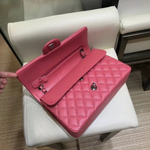 Chanel Grained Caflskin Medium Classic Flap Bag A01112 Pink With Silver Hardware