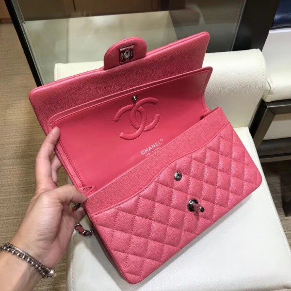 Chanel Grained Caflskin Medium Classic Flap Bag A01112 Pink With Silver Hardware