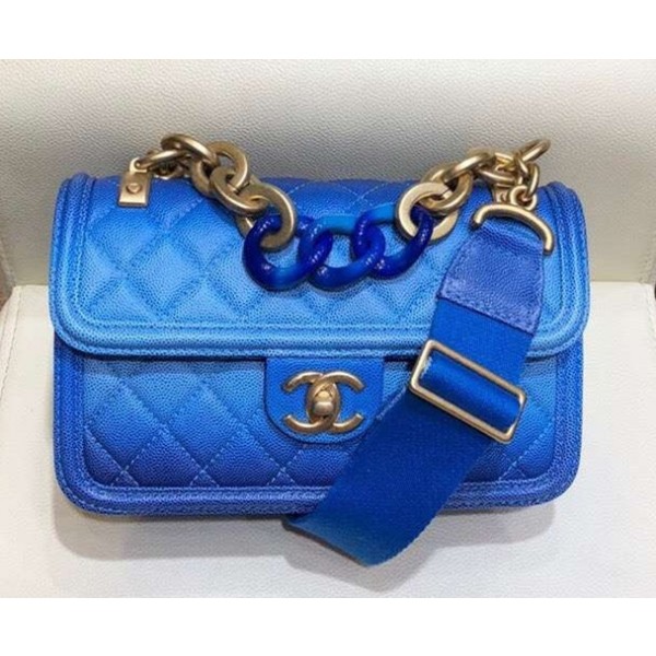 Chanel Caviar Sunset On The Sea Small Classic Flap Bag Blue 2019