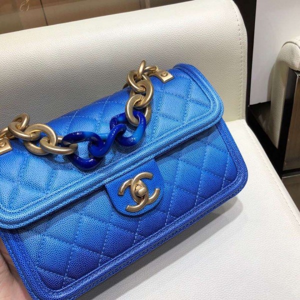 Chanel Caviar Sunset On The Sea Small Classic Flap Bag Blue 2019