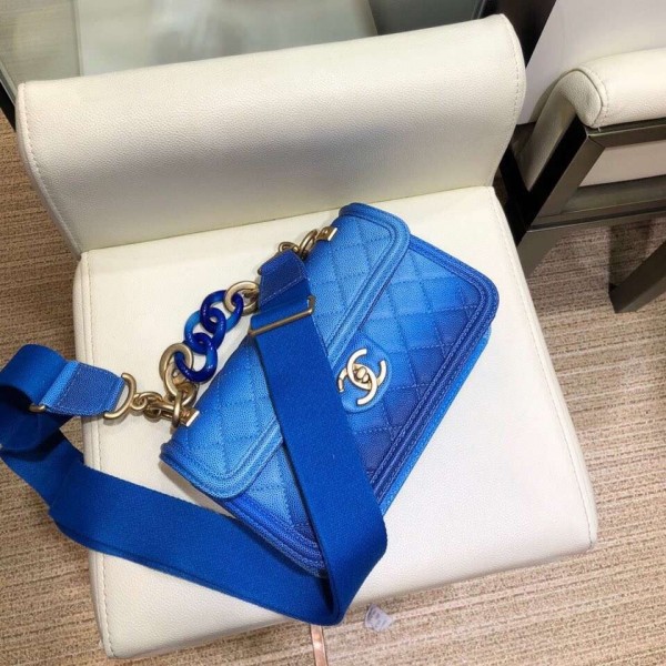 Chanel Caviar Sunset On The Sea Small Classic Flap Bag Blue 2019