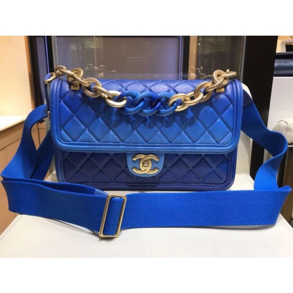 Chanel Caviar Sunset On The Sea Large Classic Flap Bag Blue 2019