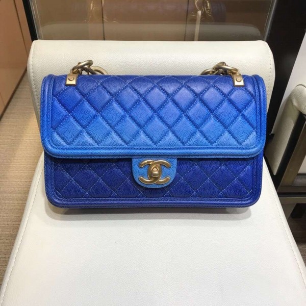 Chanel Caviar Sunset On The Sea Large Classic Flap Bag Blue 2019
