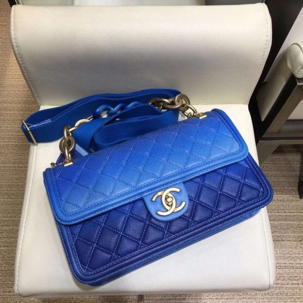 Chanel Caviar Sunset On The Sea Large Classic Flap Bag Blue 2019