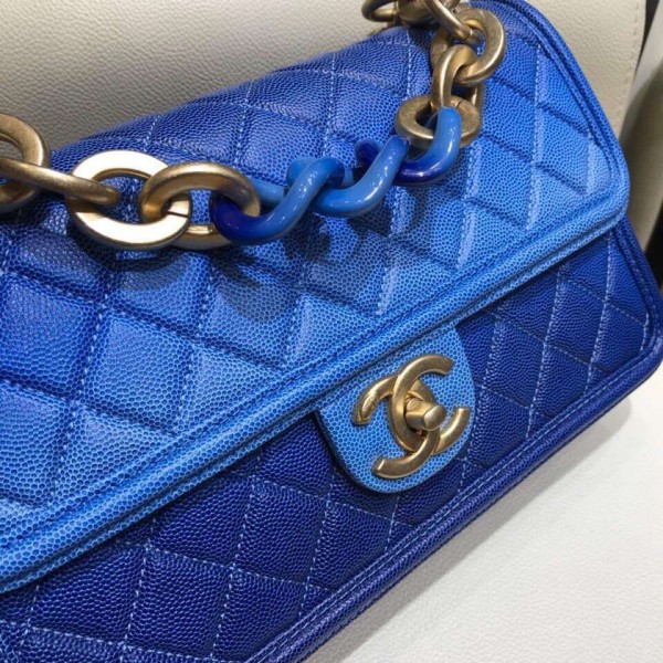 Chanel Caviar Sunset On The Sea Large Classic Flap Bag Blue 2019