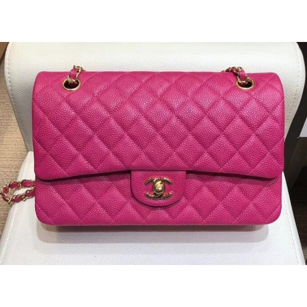 Chanel Grained Caflskin Medium Classic Flap Bag A01112 Hot Pink With Gold Hardware