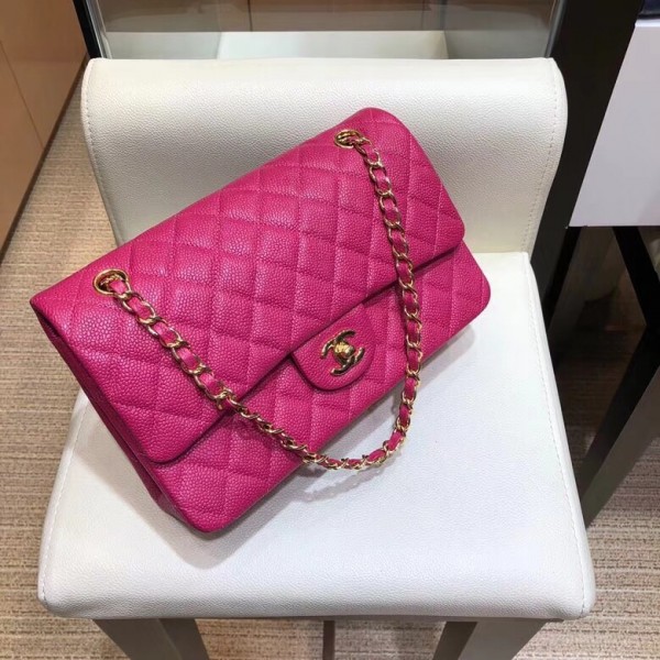Chanel Grained Caflskin Medium Classic Flap Bag A01112 Hot Pink With Gold Hardware