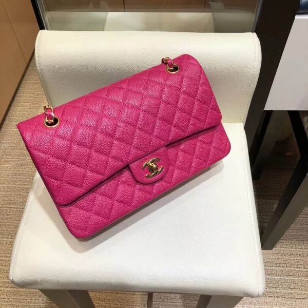 Chanel Grained Caflskin Medium Classic Flap Bag A01112 Hot Pink With Gold Hardware