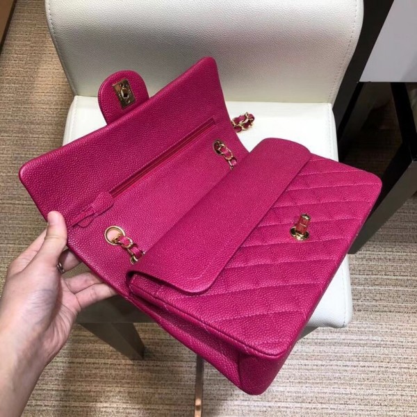 Chanel Grained Caflskin Medium Classic Flap Bag A01112 Hot Pink With Gold Hardware