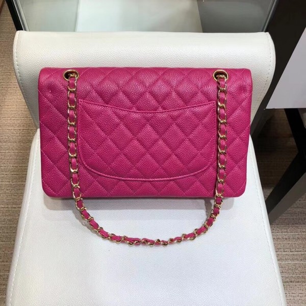 Chanel Grained Caflskin Medium Classic Flap Bag A01112 Hot Pink With Gold Hardware