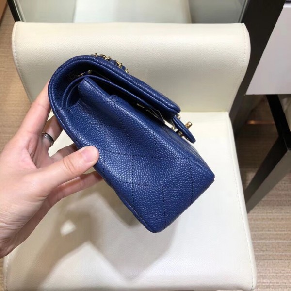 Chanel Grained Caflskin Medium Classic Flap Bag A01112 Blue With Gold Hardware