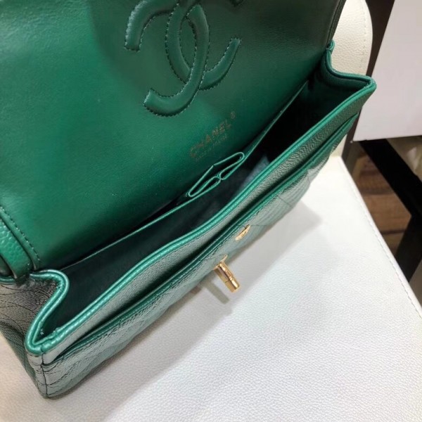 Chanel Grained Caflskin Medium Classic Flap Bag A01112 Green With Gold Hardware