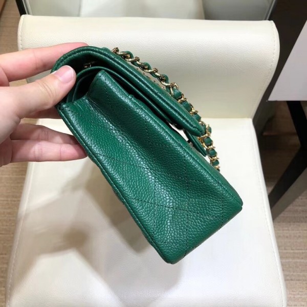Chanel Grained Caflskin Medium Classic Flap Bag A01112 Green With Gold Hardware