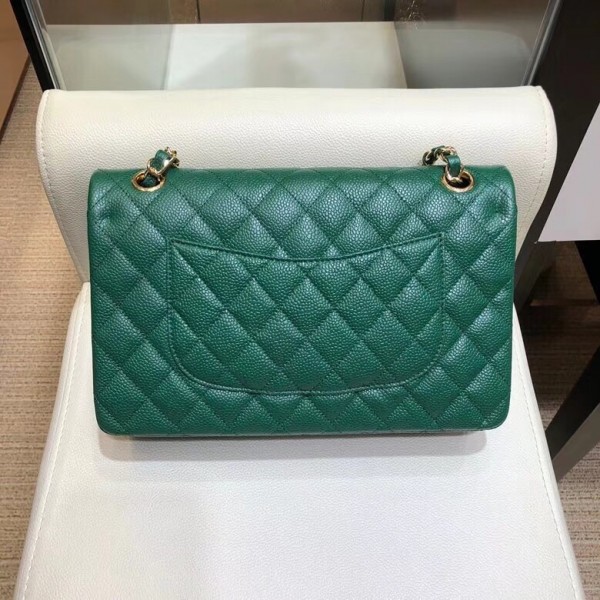 Chanel Grained Caflskin Medium Classic Flap Bag A01112 Green With Gold Hardware