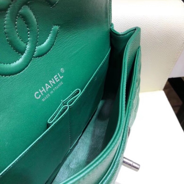 Chanel Grained Caflskin Medium Classic Flap Bag A01112 Green With Silver Hardware