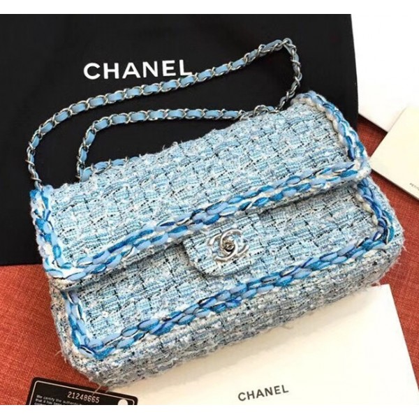 Chanel Tweed/Braid Classic Flap Mini Bag A01112 Blue 2019