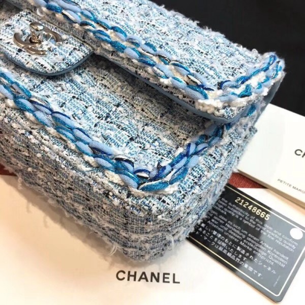 Chanel Tweed/Braid Classic Flap Mini Bag A01112 Blue 2019