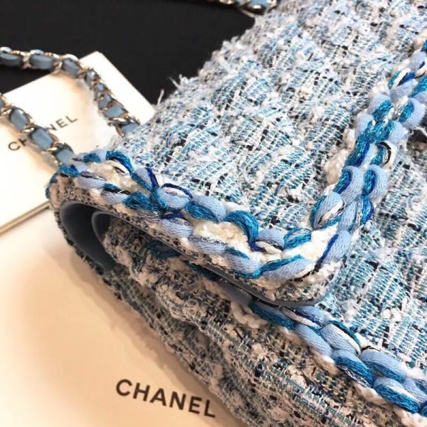 Chanel Tweed/Braid Classic Flap Mini Bag A01112 Blue 2019
