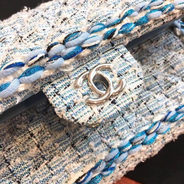 Chanel Tweed/Braid Classic Flap Mini Bag A01112 Blue 2019