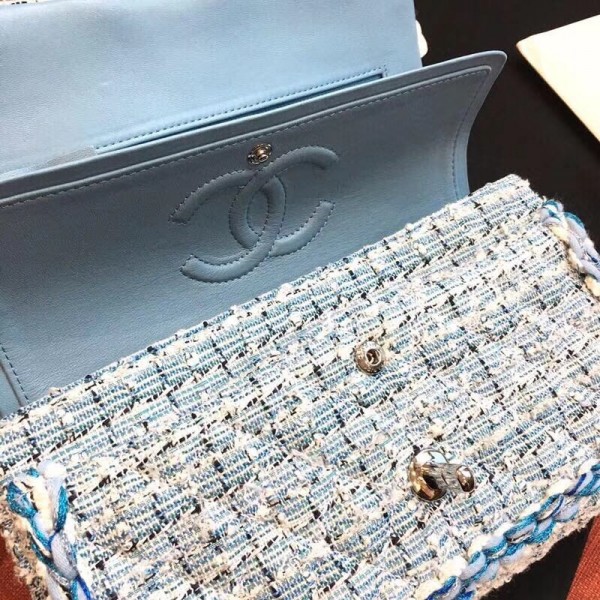 Chanel Tweed/Braid Classic Flap Mini Bag A01112 Blue 2019