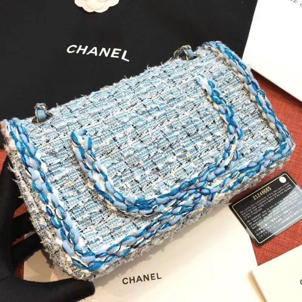 Chanel Tweed/Braid Classic Flap Mini Bag A01112 Blue 2019