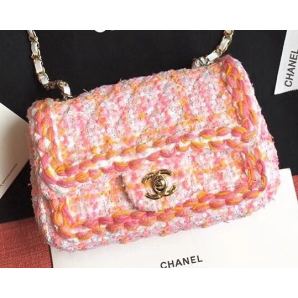 Chanel Tweed/Braid Classic Flap Mini Bag A69900 Pink 2019