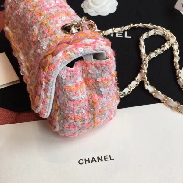 Chanel Tweed/Braid Classic Flap Mini Bag A69900 Pink 2019