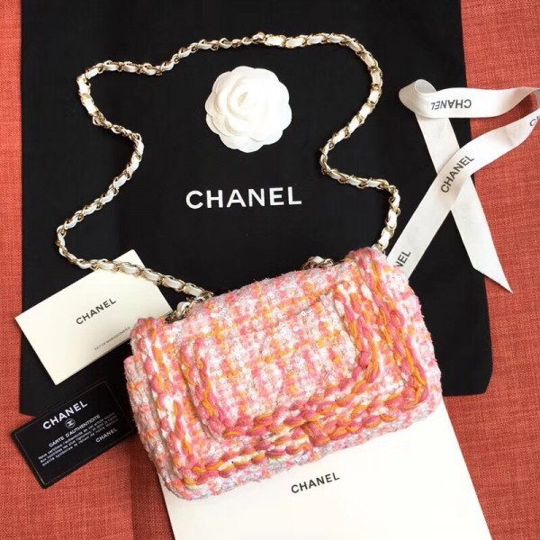 Chanel Tweed/Braid Classic Flap Mini Bag A69900 Pink 2019