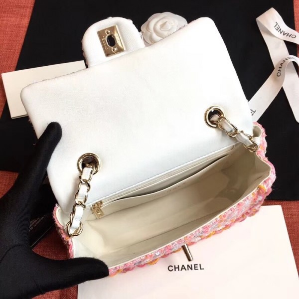 Chanel Tweed/Braid Classic Flap Mini Bag A69900 Pink 2019