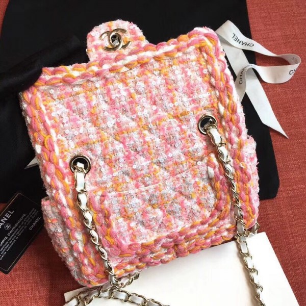 Chanel Tweed/Braid Classic Flap Mini Bag A69900 Pink 2019